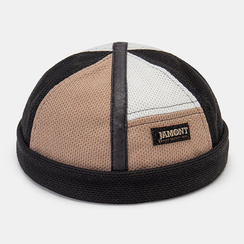 Collrown Herren Metallbuchstaben Label Farbblocknähte Landlord Cap Outdoor Casual Windoroof Sunshade Polar Fleece Beanie Skull Cap