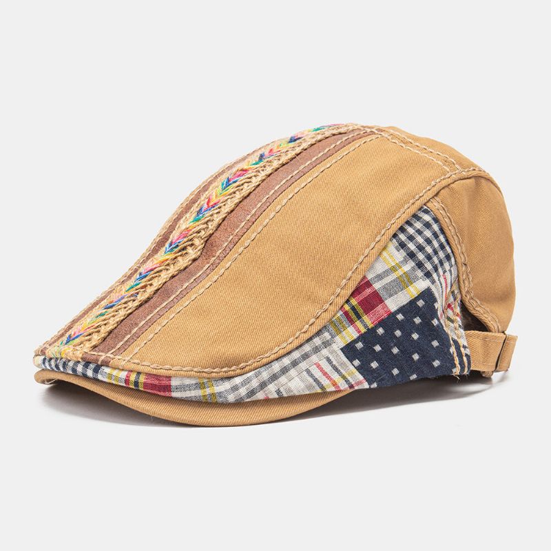 Collrown Unisex-baumwoll-patchwork-regenbogenfarbenes Gewebtes Strohseil Dekoration Lässige All-match-barett-schiebermütze Ivy Cap