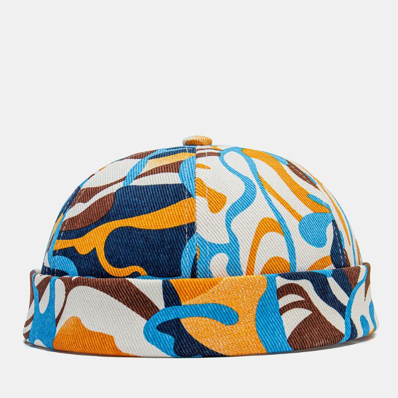 Collrown Unisex-baumwolle Buntes Graffiti-muster Drucken Retro-mode-sonnenschirm Krempenlose Mütze Landlord Cap Skull Cap