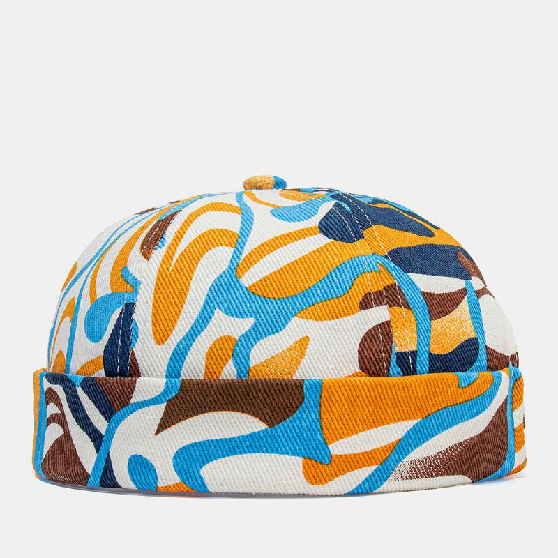 Collrown Unisex-baumwolle Buntes Graffiti-muster Drucken Retro-mode-sonnenschirm Krempenlose Mütze Landlord Cap Skull Cap