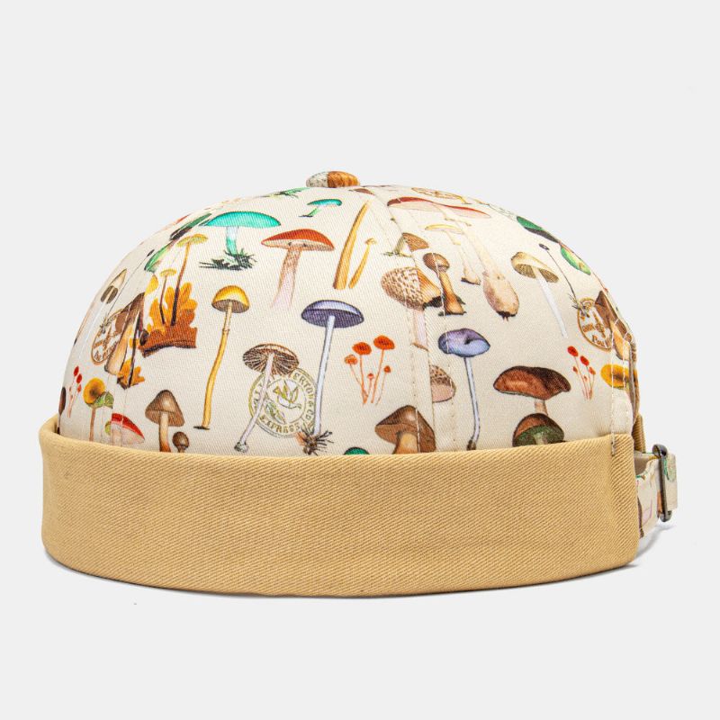 Collrown Unisex Mushroom Overlay Pattern Fashion Persönlichkeit Sonnenschirm Brimless Beanie Landlord Cap Skull Cap