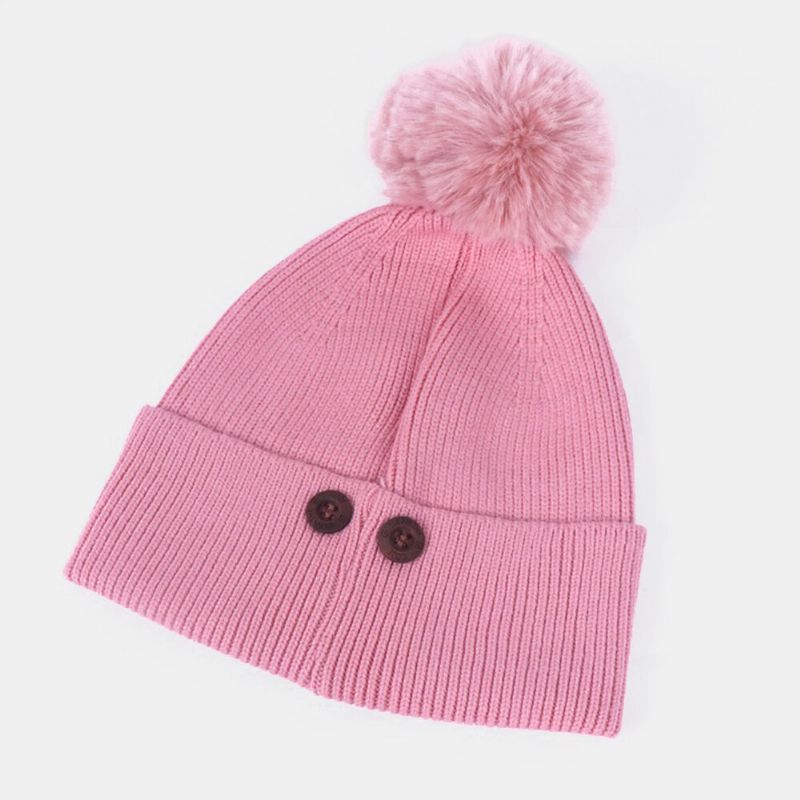 Damen 2 Stück Wolle Winter Warm Halten Alltag Freizeit Hals Gesichtsschutz Fluff Ball Strickmütze Beanie Maske