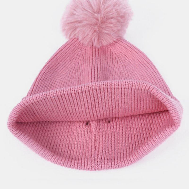 Damen 2 Stück Wolle Winter Warm Halten Alltag Freizeit Hals Gesichtsschutz Fluff Ball Strickmütze Beanie Maske