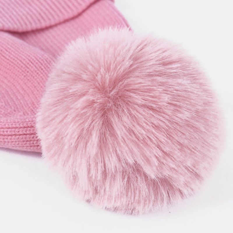 Damen 2 Stück Wolle Winter Warm Halten Alltag Freizeit Hals Gesichtsschutz Fluff Ball Strickmütze Beanie Maske