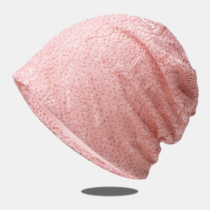 Damen-baotou-hut Mit Spitze Strass Blumenmuster Lässig Wild Atmungsaktiv Bequem Beanie-mütze