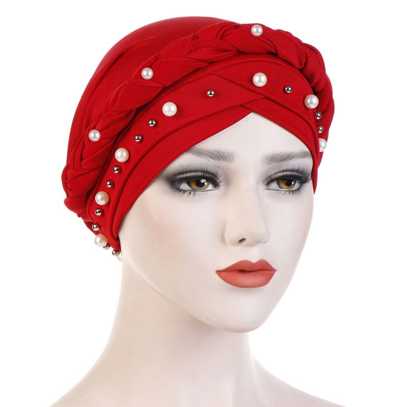 Damen Baumwolle Multi Color Fest Lässiger Sonnenschirm Weiße Perle Dekor Seitengeflecht Baotou Mützen Beanie Mützen