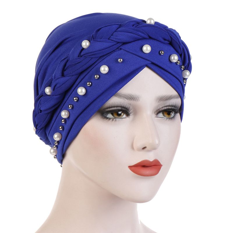 Damen Baumwolle Multi Color Fest Lässiger Sonnenschirm Weiße Perle Dekor Seitengeflecht Baotou Mützen Beanie Mützen