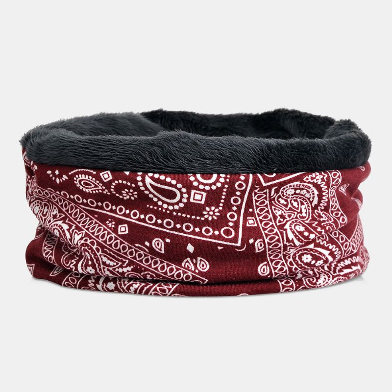 Damen Baumwolle Plus Samt Dual-use Vintage Cashew Blumen Print Winddicht Wärme Lätzchen Schal Beanie Mütze Baotou Mütze