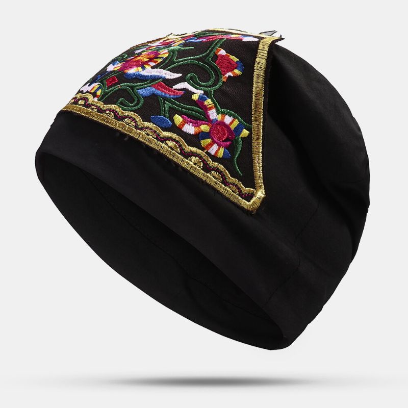 Damen Beanie-mütze Mit Ethnischer Stickerei Baumwolle Elastische Atmungsaktive Turban-mütze