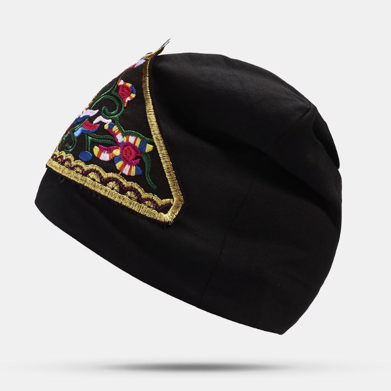 Damen Beanie-mütze Mit Ethnischer Stickerei Baumwolle Elastische Atmungsaktive Turban-mütze