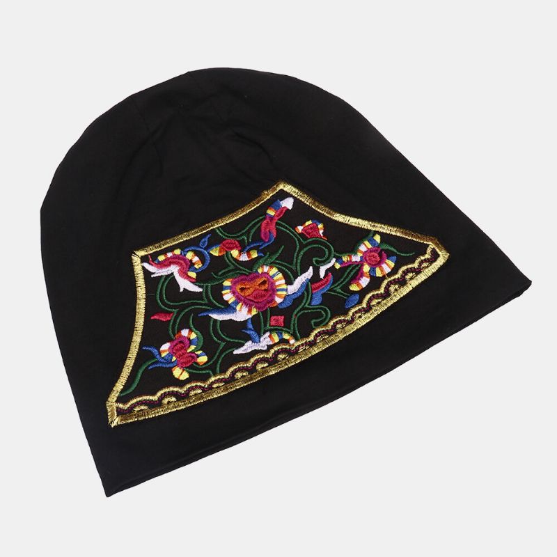 Damen Beanie-mütze Mit Ethnischer Stickerei Baumwolle Elastische Atmungsaktive Turban-mütze