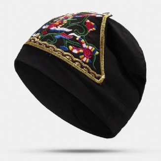 Damen Beanie-mütze Mit Ethnischer Stickerei Baumwolle Elastische Atmungsaktive Turban-mütze