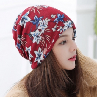 Damen Cashmere Colored Floral Pattern Casual Dual-use Neck Protection Brimless Beanie Strickmütze