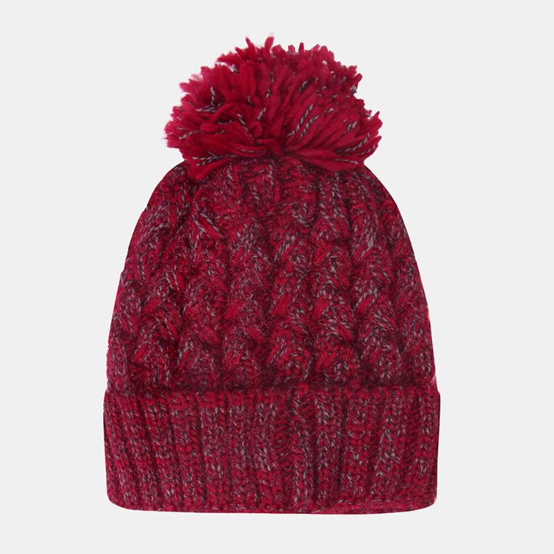 Damen Gemischte Farbe Gestrickt Plus Samt Verdicken Flauschige Ballwärme Ohrenschutz Beanie Mütze