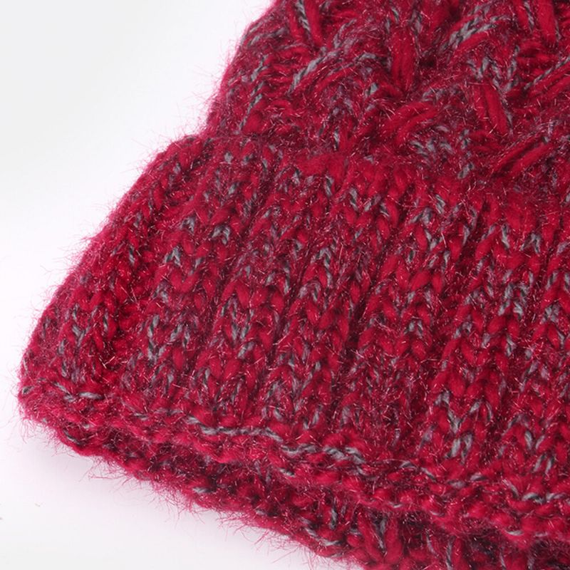 Damen Gemischte Farbe Gestrickt Plus Samt Verdicken Flauschige Ballwärme Ohrenschutz Beanie Mütze