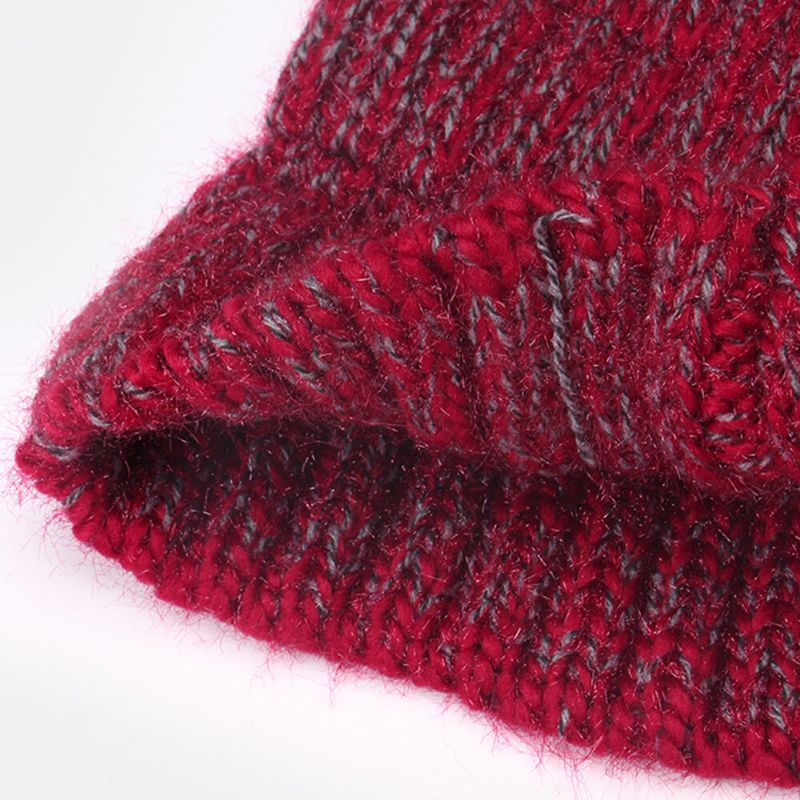 Damen Gemischte Farbe Gestrickt Plus Samt Verdicken Flauschige Ballwärme Ohrenschutz Beanie Mütze