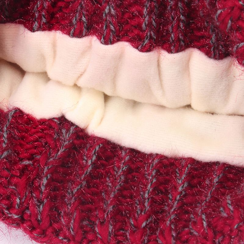 Damen Gemischte Farbe Gestrickt Plus Samt Verdicken Flauschige Ballwärme Ohrenschutz Beanie Mütze