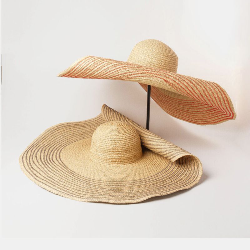 Damen Handgemachter Wilder Krempen-visier-farbstreifen-urlaubs-strand-sonnenhut Natürlicher Raffia-strohhut Mit Aufgerollter Krempe