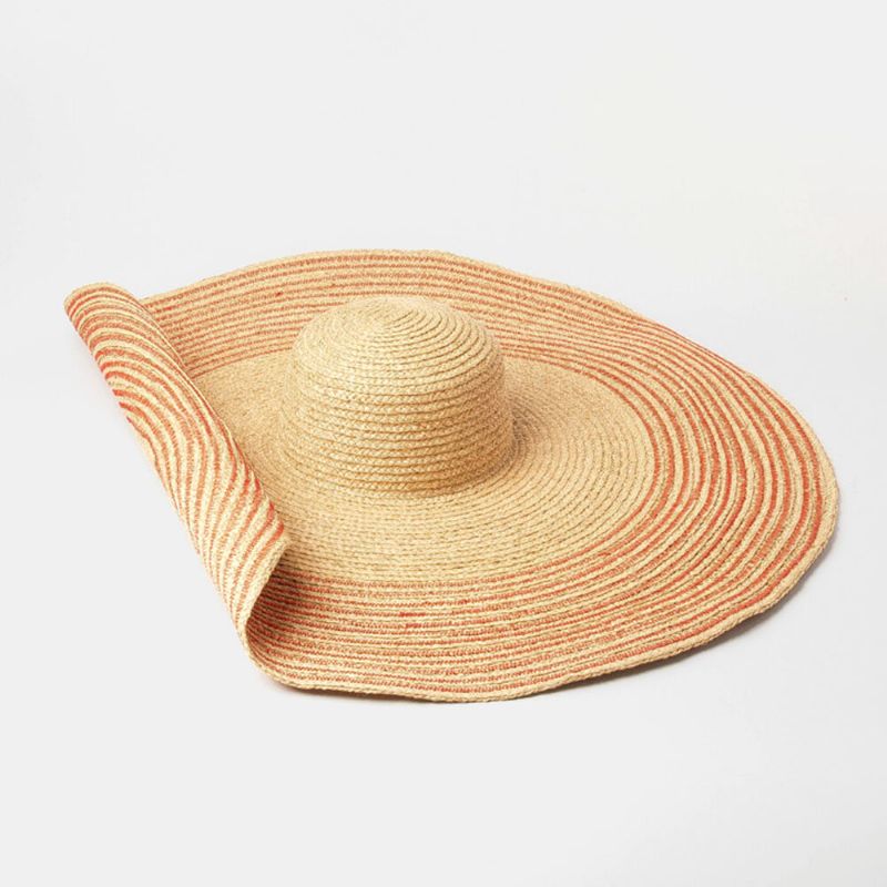 Damen Handgemachter Wilder Krempen-visier-farbstreifen-urlaubs-strand-sonnenhut Natürlicher Raffia-strohhut Mit Aufgerollter Krempe