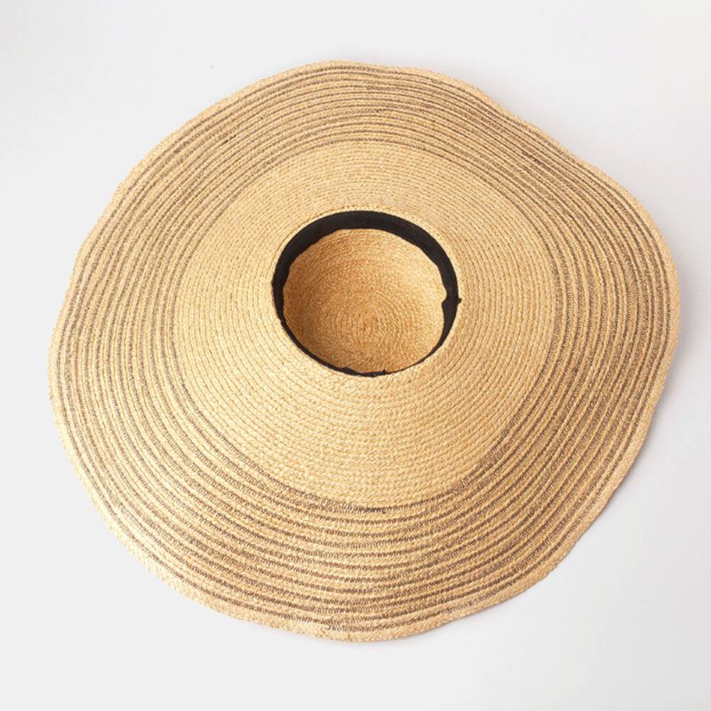 Damen Handgemachter Wilder Krempen-visier-farbstreifen-urlaubs-strand-sonnenhut Natürlicher Raffia-strohhut Mit Aufgerollter Krempe