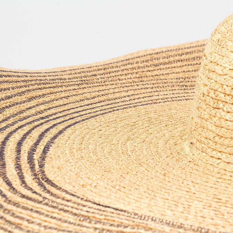 Damen Handgemachter Wilder Krempen-visier-farbstreifen-urlaubs-strand-sonnenhut Natürlicher Raffia-strohhut Mit Aufgerollter Krempe