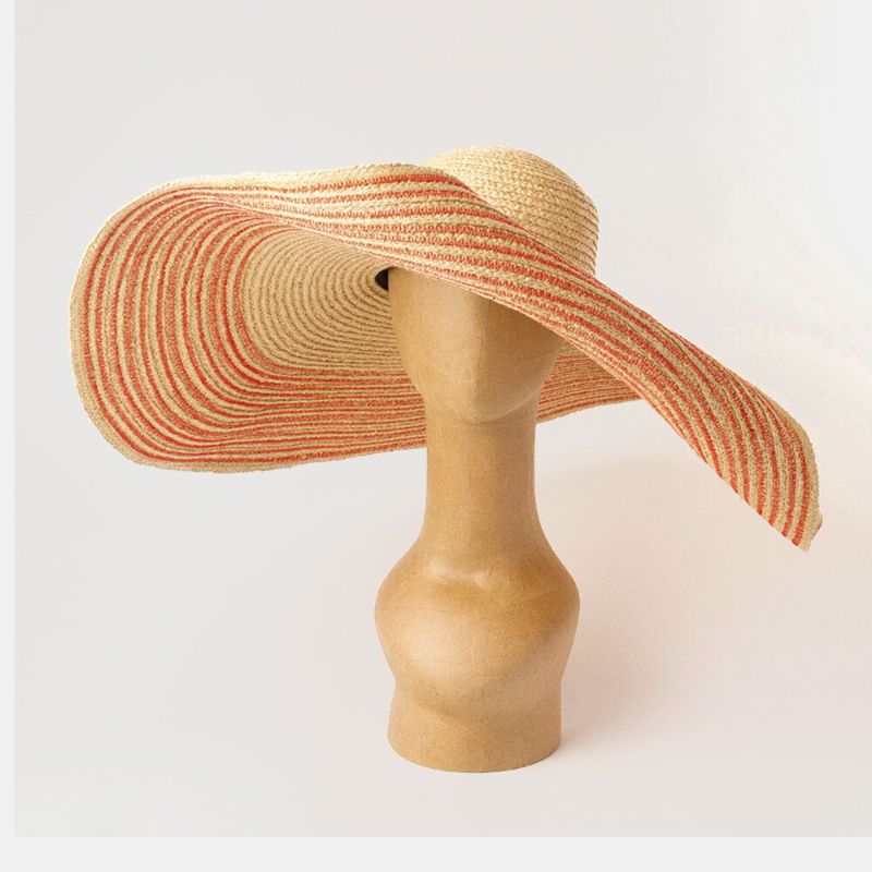 Damen Handgemachter Wilder Krempen-visier-farbstreifen-urlaubs-strand-sonnenhut Natürlicher Raffia-strohhut Mit Aufgerollter Krempe