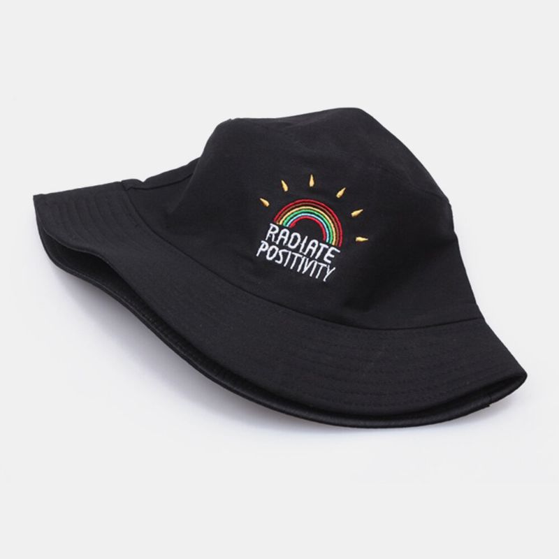 Damen Herren Baumwolle Regenbogen Buchstabe Stickmuster Casual Outdoor Visor Bucket Hat