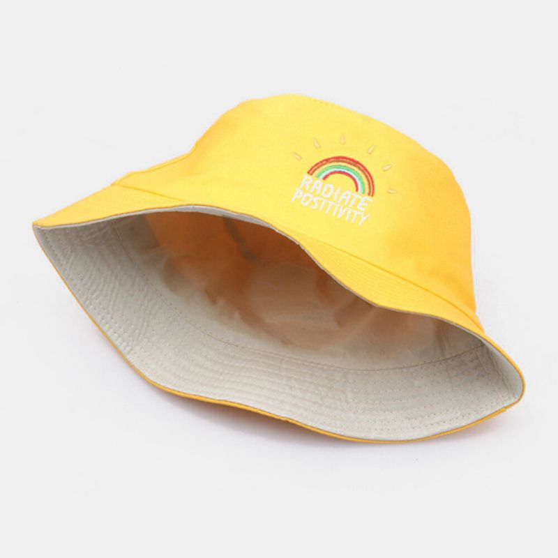 Damen Herren Baumwolle Regenbogen Buchstabe Stickmuster Casual Outdoor Visor Bucket Hat