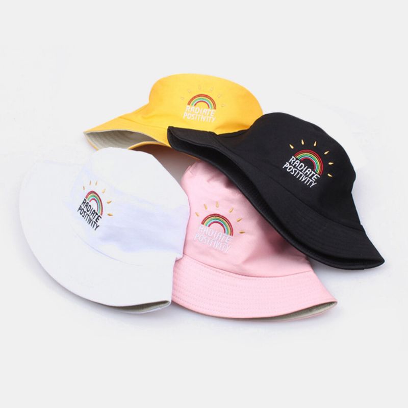 Damen Herren Baumwolle Regenbogen Buchstabe Stickmuster Casual Outdoor Visor Bucket Hat