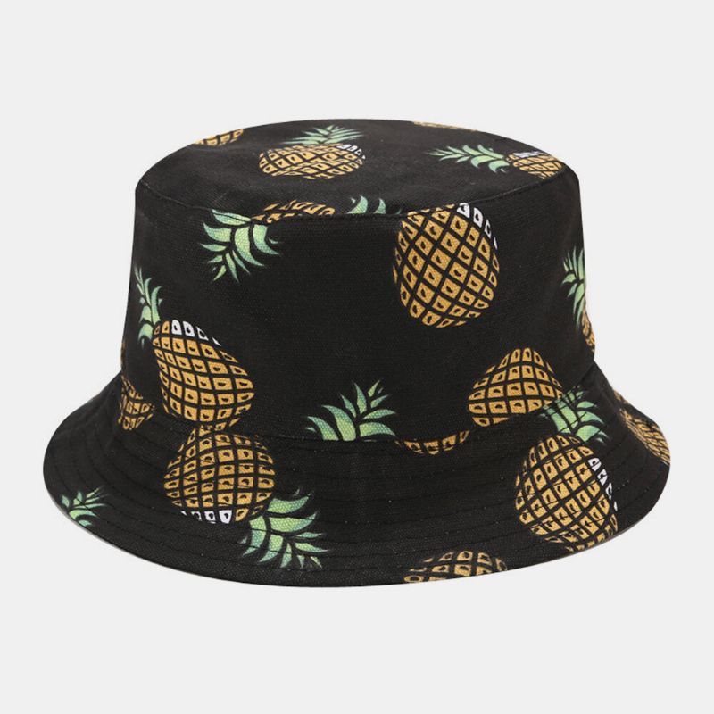 Damen Herren Doppelseitiger Frucht-ananas-muster-im Freien Beiläufiger Sonnenschutz-eimer-hut