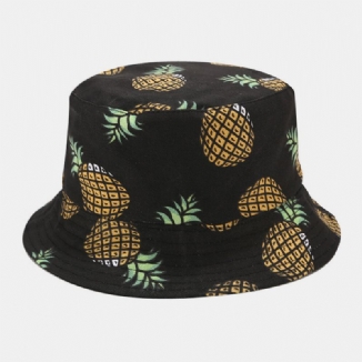 Damen Herren Doppelseitiger Frucht-ananas-muster-im Freien Beiläufiger Sonnenschutz-eimer-hut