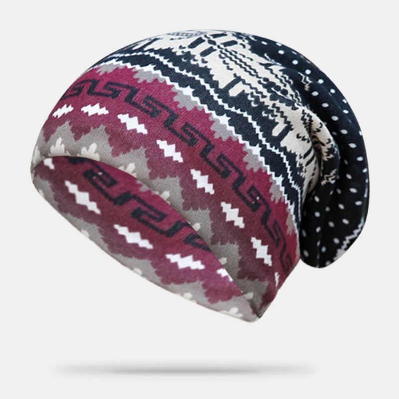 Damen Kaschmir Mehrzweck-ethno-stil Muster Kontrastfarbe Hält Warm Outdoor Beanie Turban Schal