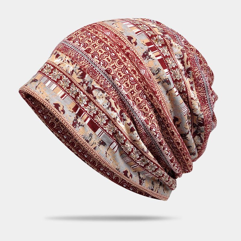 Damen Polyester-baumwoll-overlay Geometry Print Elastic Dual-use Lätzchen-schal Beanie-mütze