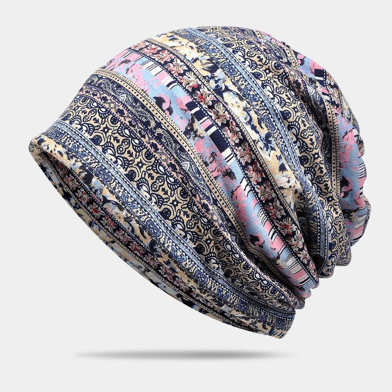 Damen Polyester-baumwoll-overlay Geometry Print Elastic Dual-use Lätzchen-schal Beanie-mütze