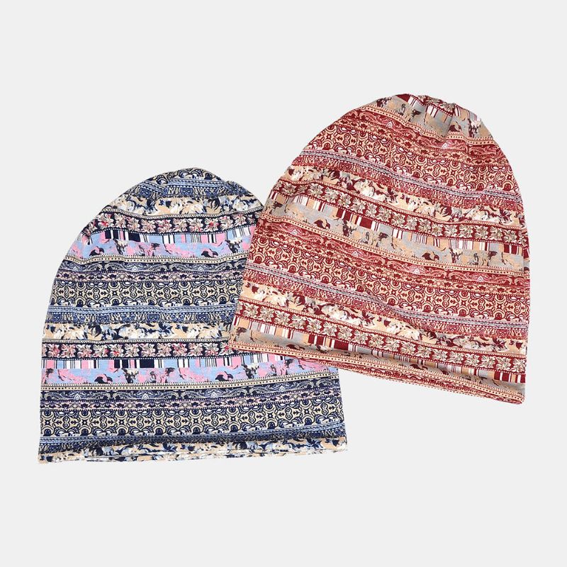 Damen Polyester-baumwoll-overlay Geometry Print Elastic Dual-use Lätzchen-schal Beanie-mütze