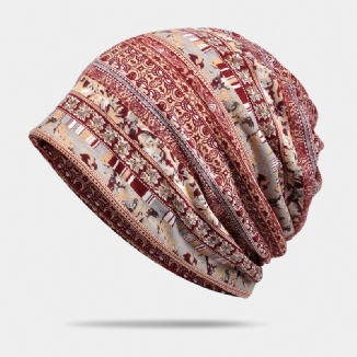 Damen Polyester-baumwoll-overlay Geometry Print Elastic Dual-use Lätzchen-schal Beanie-mütze