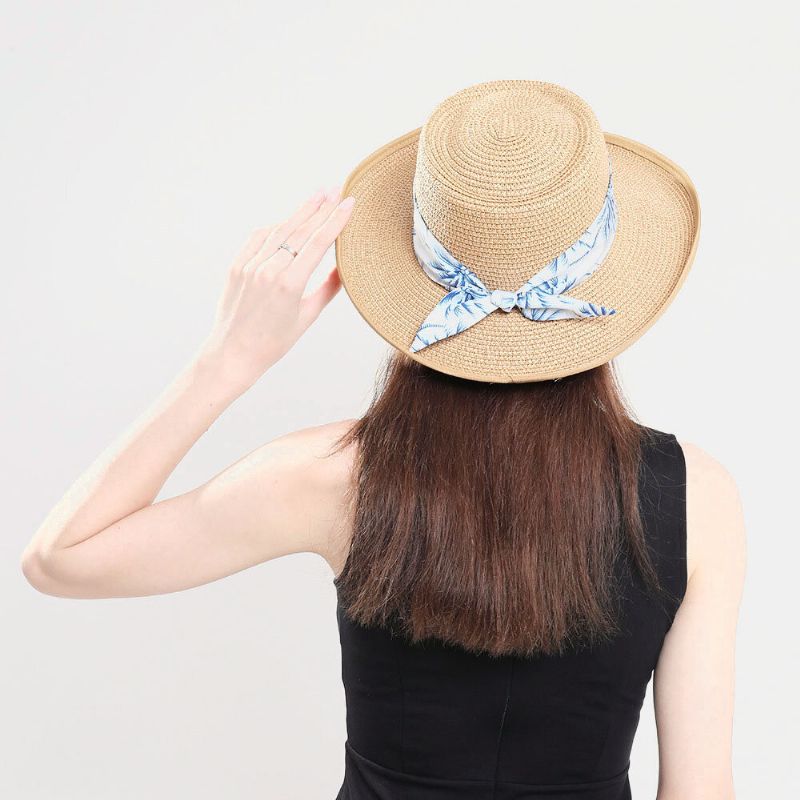 Damen Sonnenschutz Reise Strand Sonnenhut Elegant Bowknot Jazz Hat Flacher Hut Strohhut