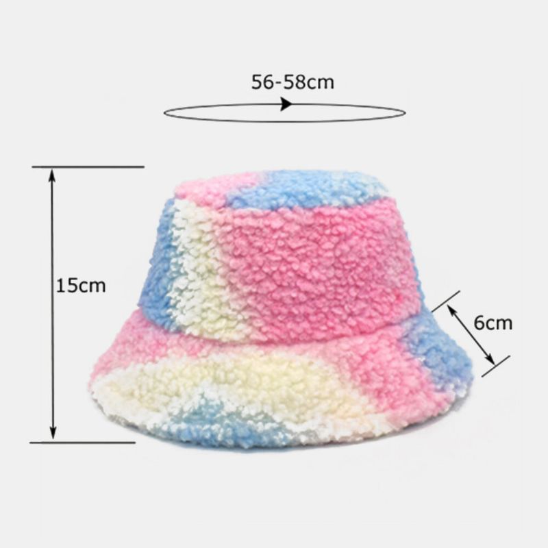 Damen-tie-dye-mischungsfarbe Lammhaar Warmer Lässiger Niedlicher Fischerhut