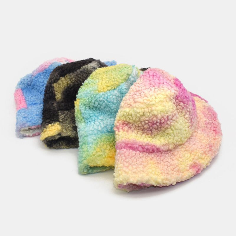 Damen-tie-dye-mischungsfarbe Lammhaar Warmer Lässiger Niedlicher Fischerhut