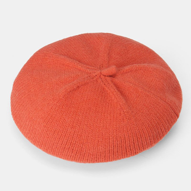 Damen Wolle Einfarbig Winter Warme Strickmütze Britische Retro Dome Elastische Sonnenschutz Baskenmütze Malermütze