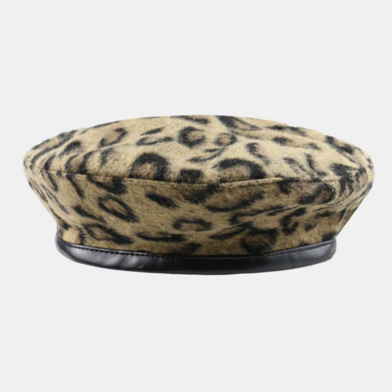 Damen Wolle Leopard Warmer Retro Malerhut Baskenmütze Hut Achteckiger Hut Flacher Hut