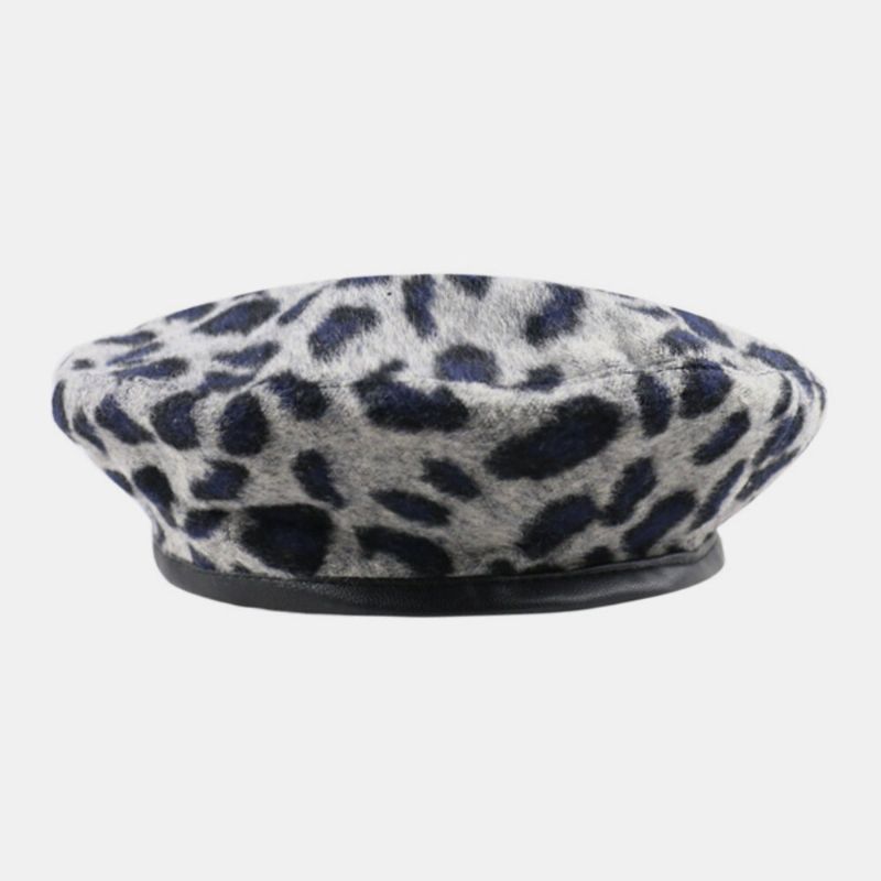 Damen Wolle Leopard Warmer Retro Malerhut Baskenmütze Hut Achteckiger Hut Flacher Hut