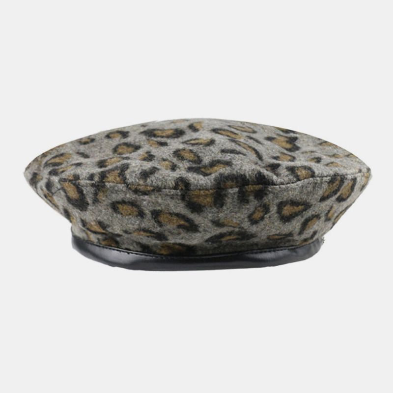 Damen Wolle Leopard Warmer Retro Malerhut Baskenmütze Hut Achteckiger Hut Flacher Hut