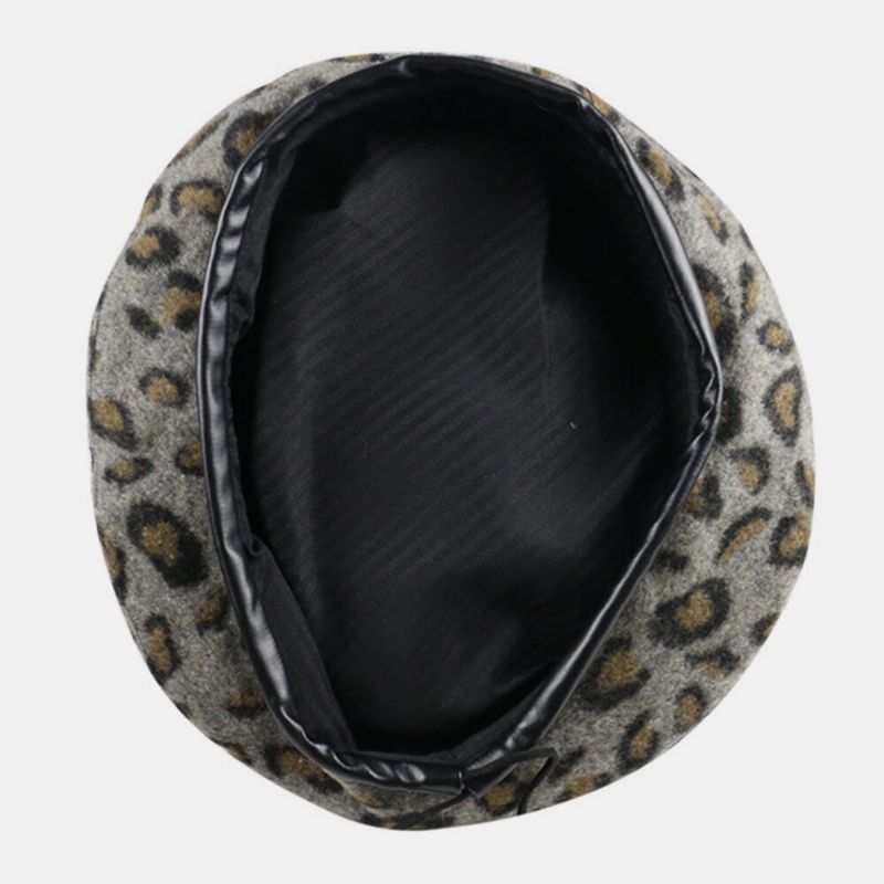 Damen Wolle Leopard Warmer Retro Malerhut Baskenmütze Hut Achteckiger Hut Flacher Hut