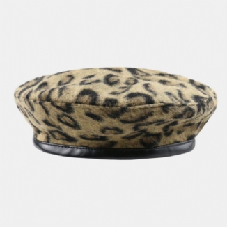 Damen Wolle Leopard Warmer Retro Malerhut Baskenmütze Hut Achteckiger Hut Flacher Hut