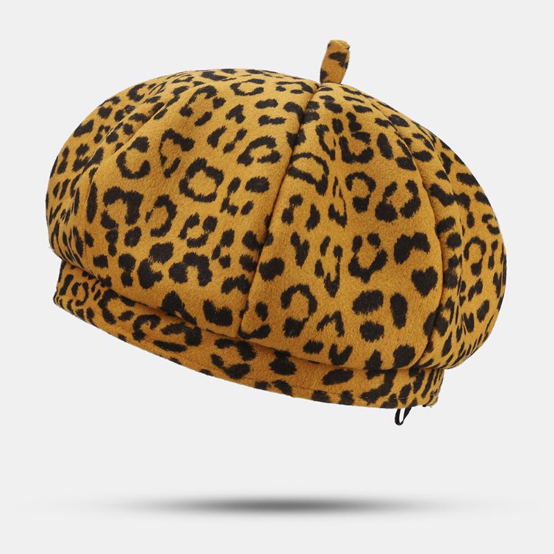 Damen Woolen Warm Young All-match Leopard Pattern Painter Hat Newsboy Hat Octagonal Hat Barett Hat