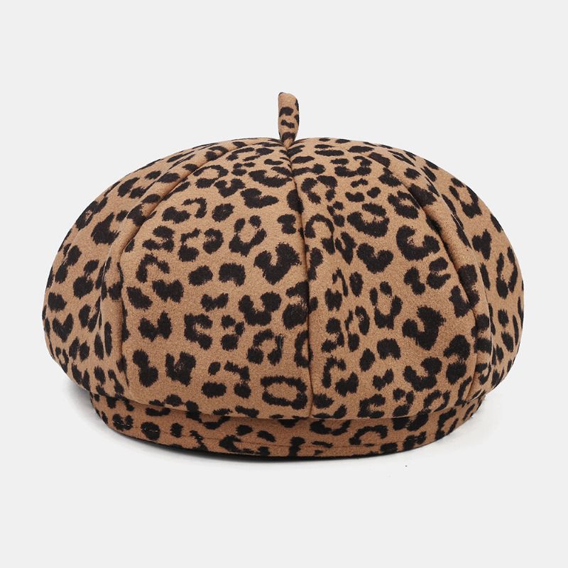 Damen Woolen Warm Young All-match Leopard Pattern Painter Hat Newsboy Hat Octagonal Hat Barett Hat