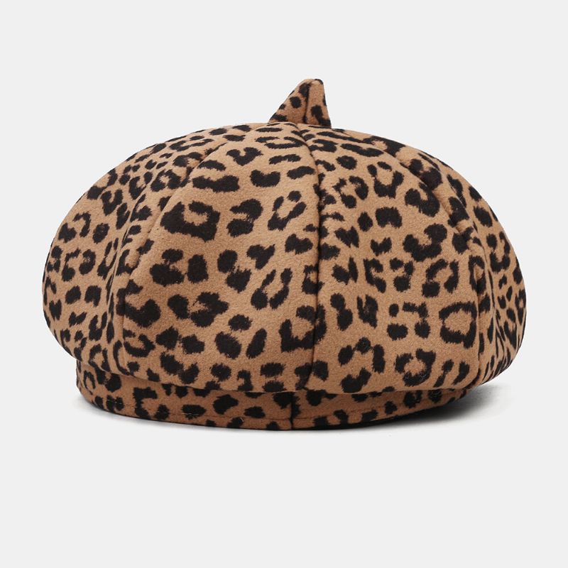 Damen Woolen Warm Young All-match Leopard Pattern Painter Hat Newsboy Hat Octagonal Hat Barett Hat