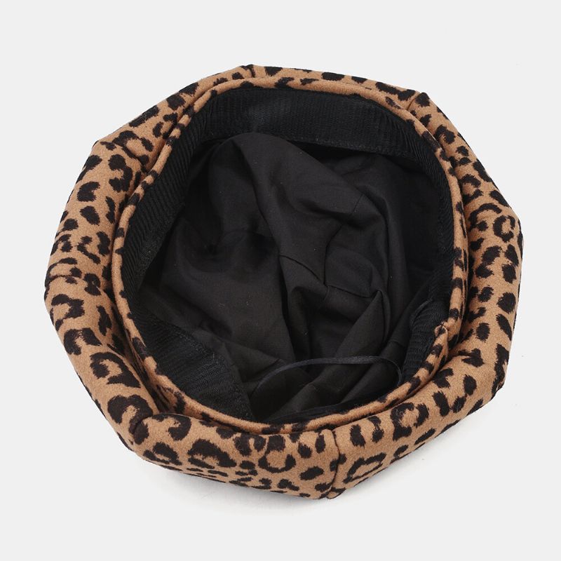 Damen Woolen Warm Young All-match Leopard Pattern Painter Hat Newsboy Hat Octagonal Hat Barett Hat