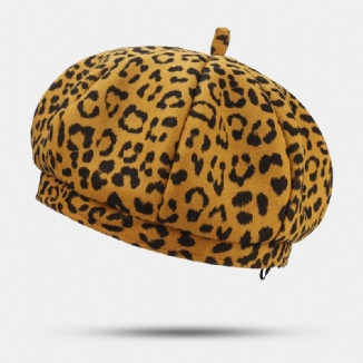 Damen Woolen Warm Young All-match Leopard Pattern Painter Hat Newsboy Hat Octagonal Hat Barett Hat